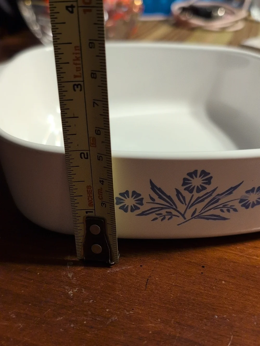 Vintage 1 Quart Corning Ware White Ceramic Baking Dish with Blue Floral Accent